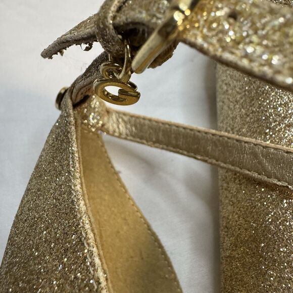 G by Guess Women’s Gold Glitter Ankle Strap Heels Size 8.5 Open Toe Dress Shoes - Picture 4 of 8